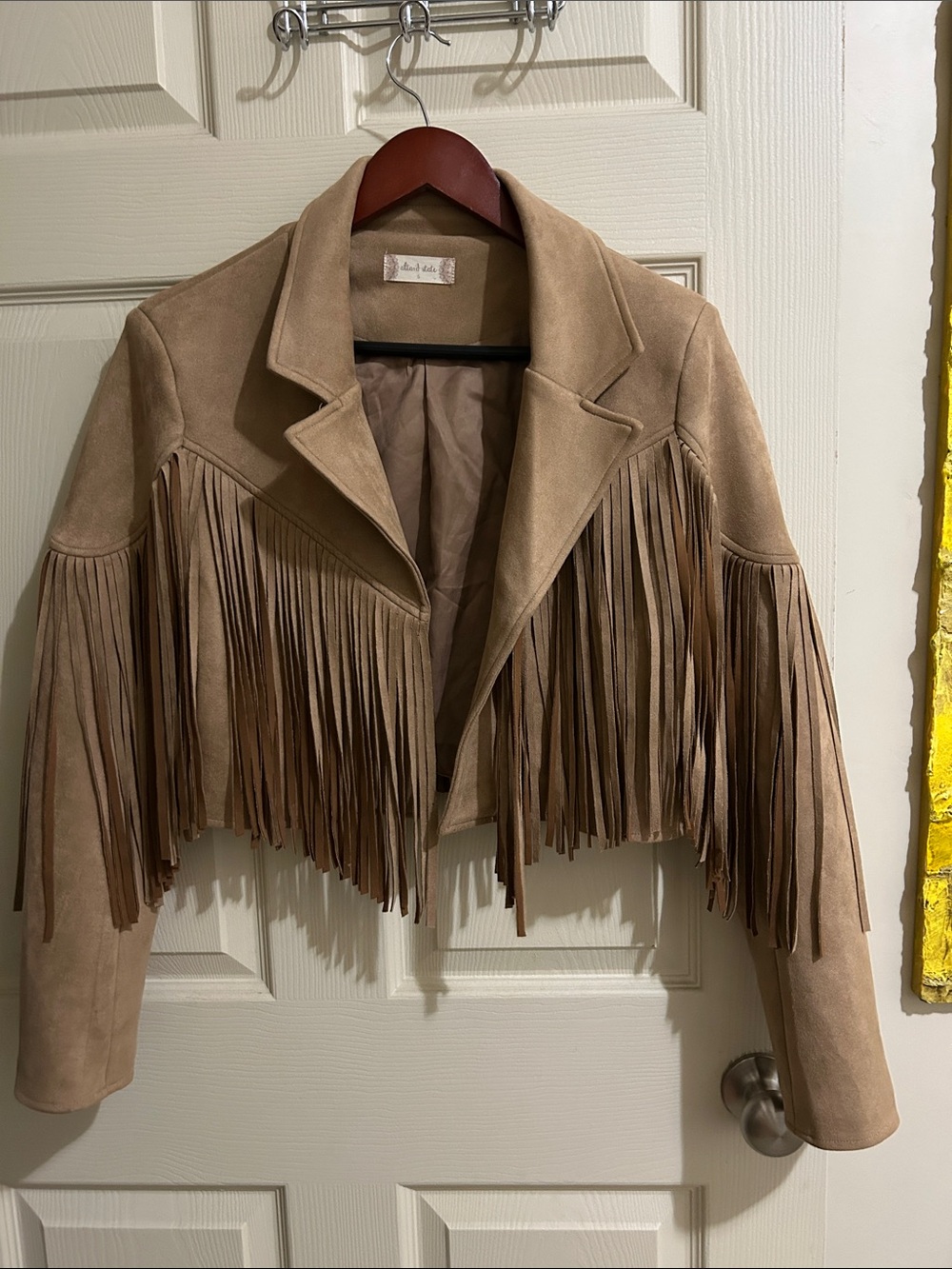 Altar’d State Fringe Faux Suede Crop Jacket - Taupe size Small